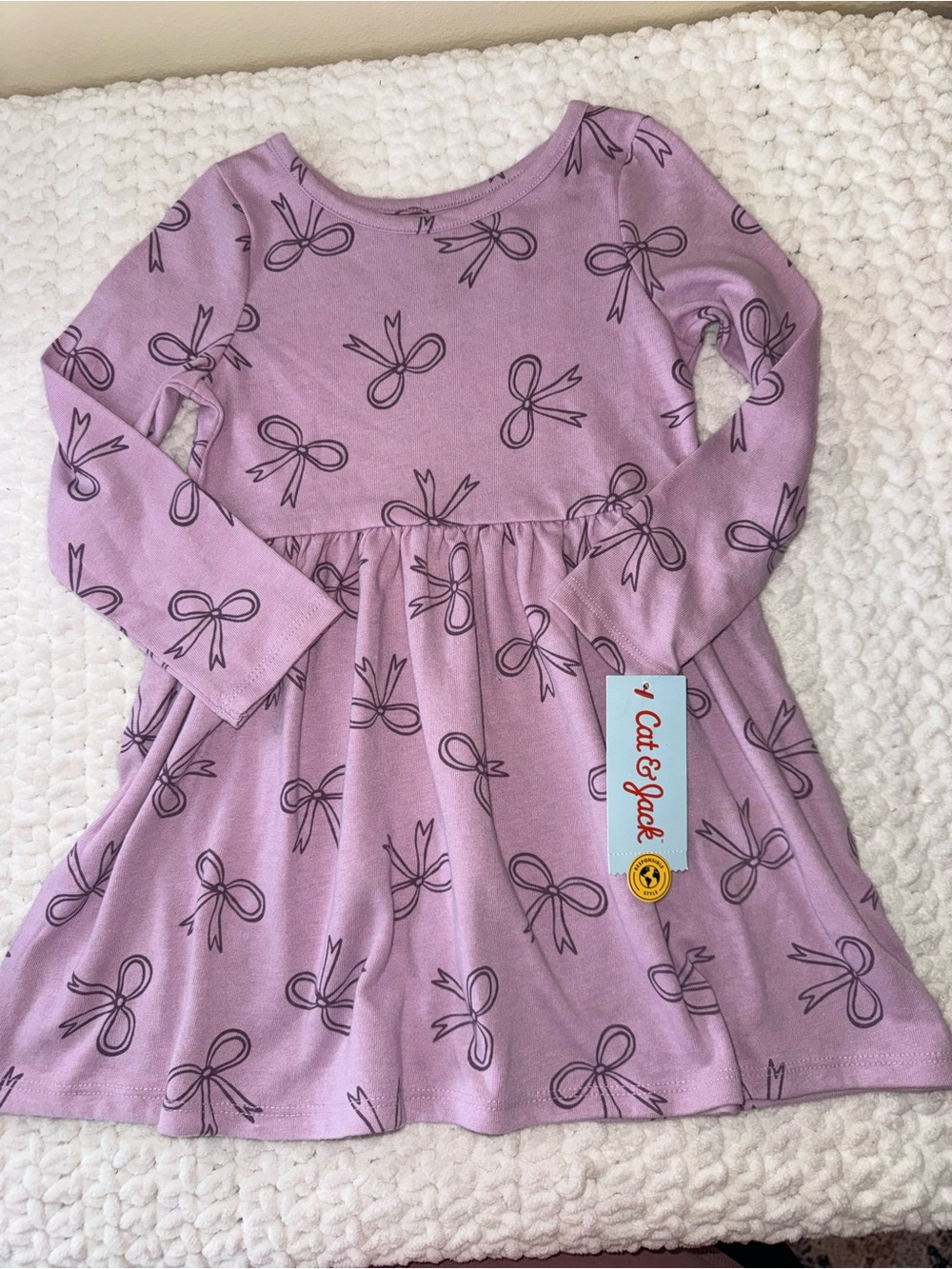 Cat & Jack Lavender Bow-Print Long Sleeve Kids Dress